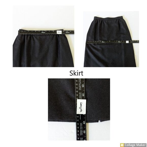 Black Wool Lined Suit Set Blazer & Skirt Made in Poland Size Small Midi Knee - Picture 16 of 16